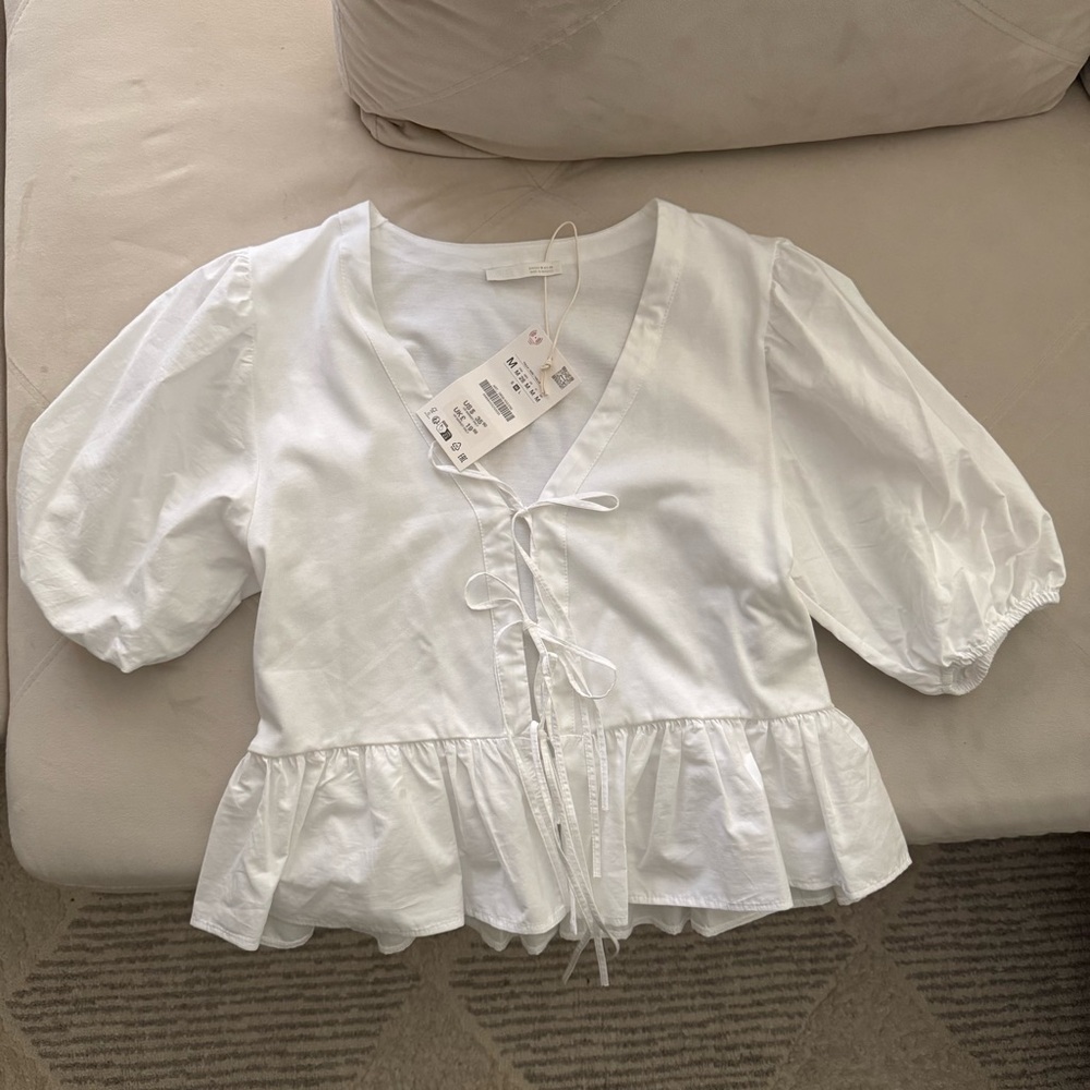 Zara White Puff Sleeve Blouse